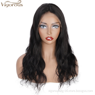 Vigorous High Quality Lace Frontal Human hair Wigs Long Water Wavy Black Middle Part Wigs Women 26 Inches Wigs